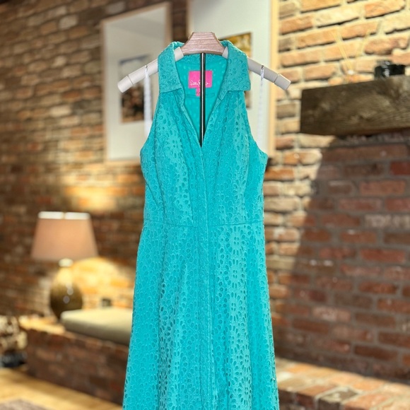 Lilly Pulitzer Chrisella Eyelet Embroidered Midi Dress - Green Blue Summer - Picture 2 of 14